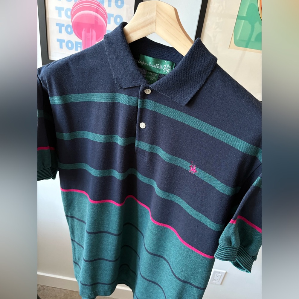 Knights Of The Round Table VTG Polo Shirts S/S Bundle Of 2 Multi Colour Strip L - Picture 9 of 11